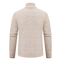 Marled Knit Zip Cardigan, Stand Collar – Men – Beige – back
