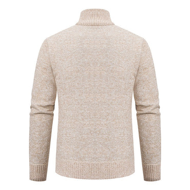 Marled Knit Zip Cardigan, Stand Collar – Men – Beige – back
