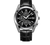 Classic Chronograph Watch, Leather Strap – Men – Silver · Black Dial · Black Leather – front