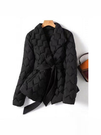 100% Polyester Quilted Belted Puffer Jacket – Women – Black – front