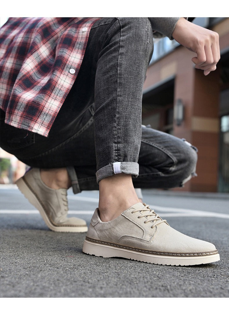 Suede Derby Shoes, Crepe-Look Sole – Men – Stone – worn