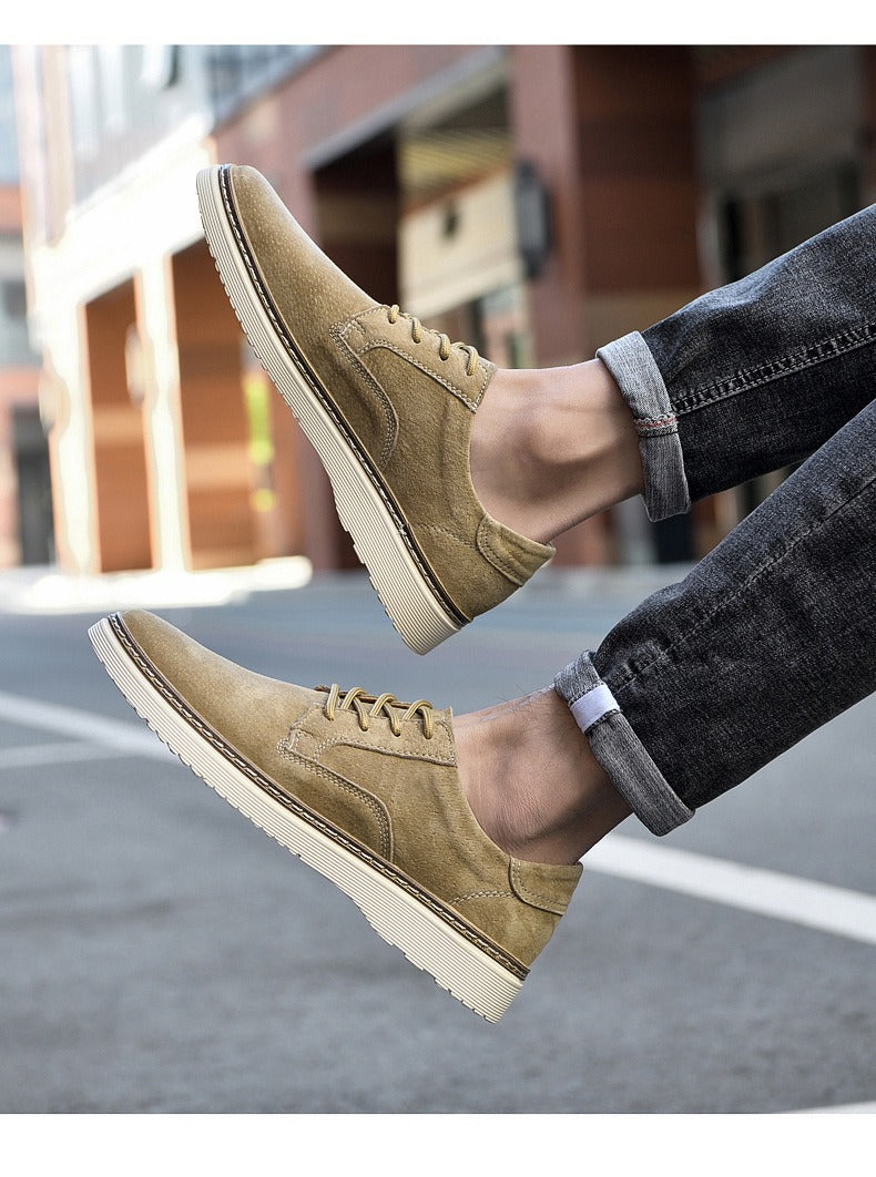 Suede Derby Shoes, Crepe-Look Sole – Men – Tan – worn