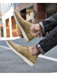 Suede Derby Shoes, Crepe-Look Sole – Men – Tan – worn