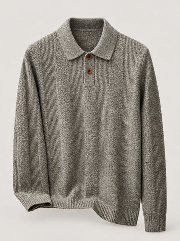 Ribbed Knit Polo Sweater, Long Sleeve – Men – studio