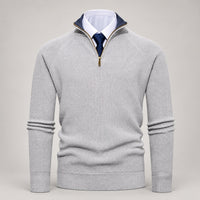 Ribbed Quarter-Zip Sweater, Raglan Sleeves – Men – Grey – front