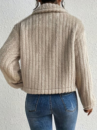 95% Polyester Ribbed Teddy Cropped Jacket – Women – Beige – back