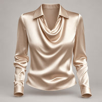 Satin Cowl-Neck Long-Sleeve Blouse – Women – studio