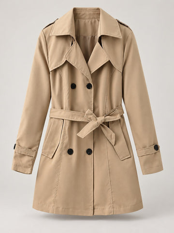 Short Double-Breasted Belted Trench Coat – Women – studio