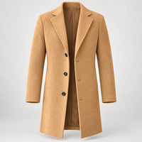 Single-Breasted Mid-Length Coat, Wool-Look – Men – Camel – front