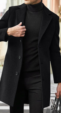 Single-Breasted Mid-Length Coat, Wool-Look – Men – Black – front