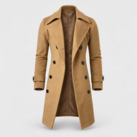 Slim Double-Breasted Long Coat – Men – Camel – front