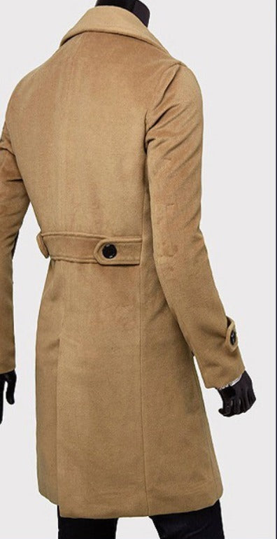 Slim Double-Breasted Long Coat – Men – Camel – back