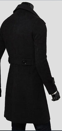 Slim Double-Breasted Long Coat – Men – Black – back