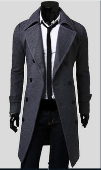 Slim Double-Breasted Long Coat – Men – Charcoal – front