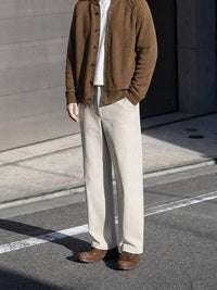 57.7% Acrylic, 42.3% Cotton Stand-Collar Cardigan – Men – Brown – worn, full length