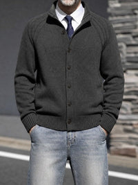 57.7% Acrylic, 42.3% Cotton Stand-Collar Cardigan – Men – Charcoal – worn