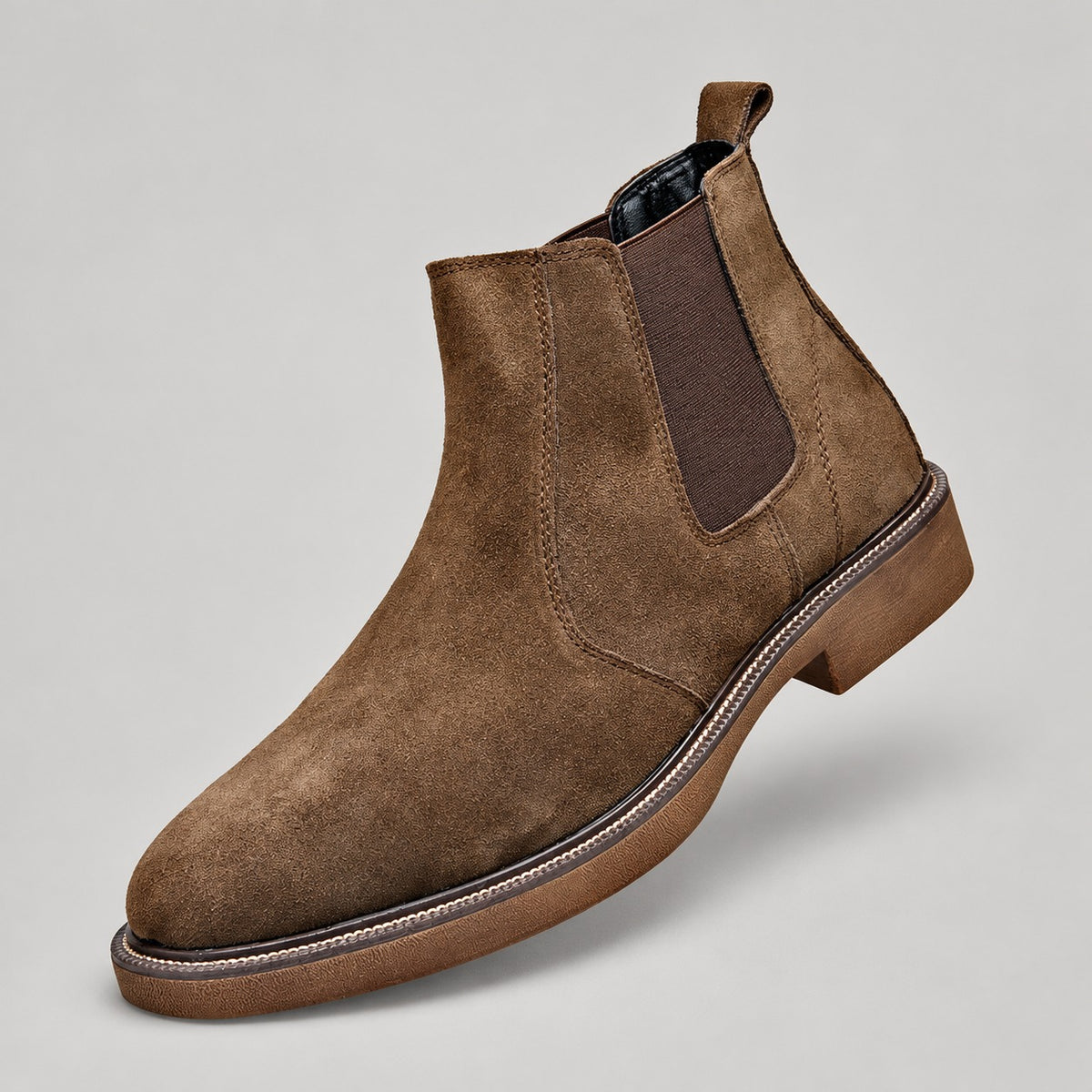 Suede Chelsea Boots, Cowhide, Fleece Option – Men – Brown – side