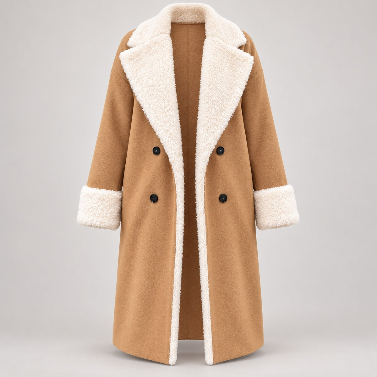 Double-Breasted Coat with Teddy Collar – Women – studio
