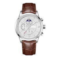The Suede Hour — Old Money Autumn Look – moon-phase chronograph watch, brown leather strap