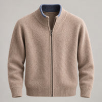 Tipped Stand-Collar Zip Cardigan – Men – Camel – collar