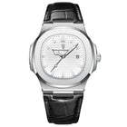 Silver · White Dial · Black Leather