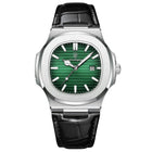 Silver · Green Dial · Black Leather