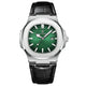 Silver · Green Dial · Black Leather