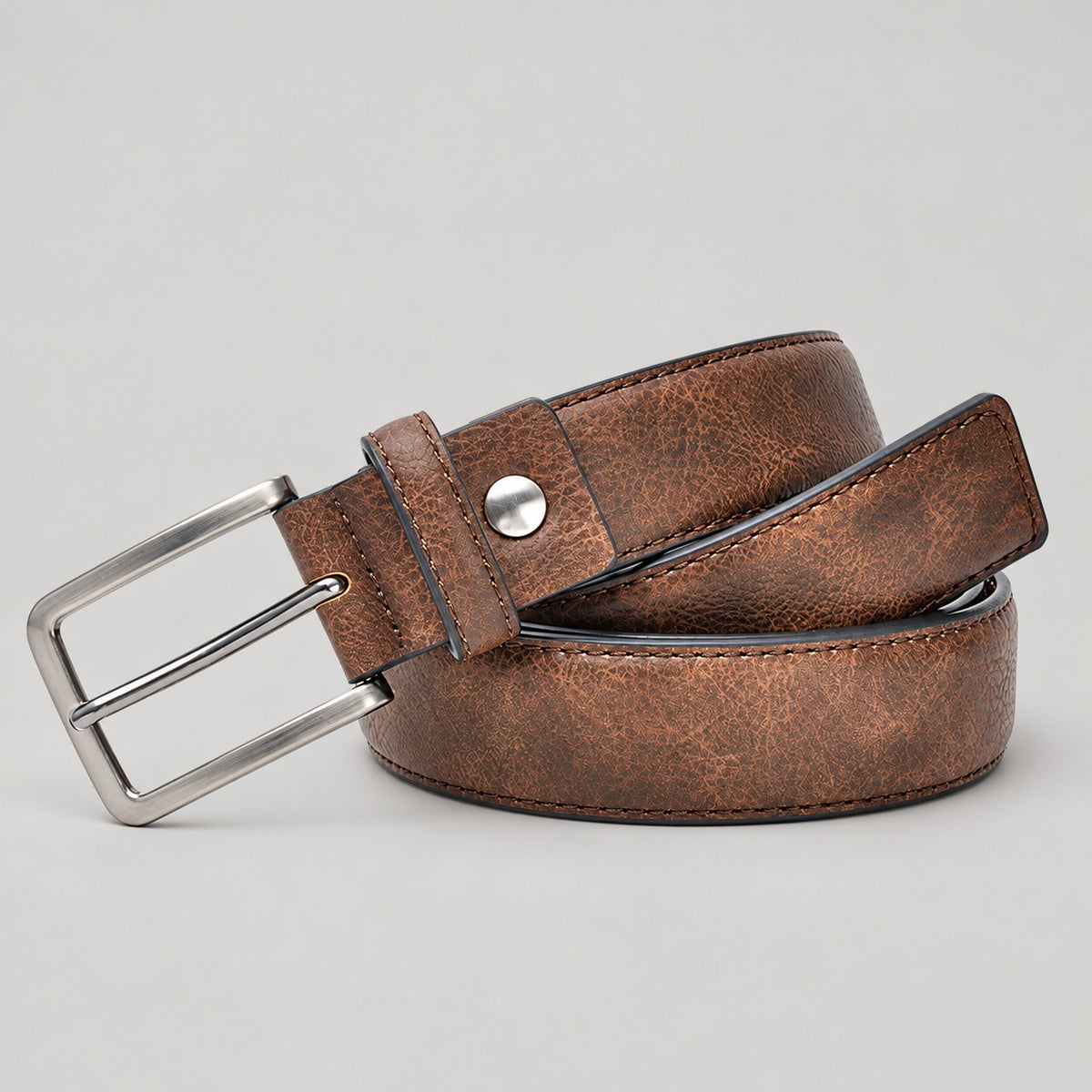 Vintage Leather-Look Belt – Men – Brown – front