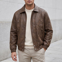 Vintage Leather-Look Bomber Jacket – Men – Brown – worn
