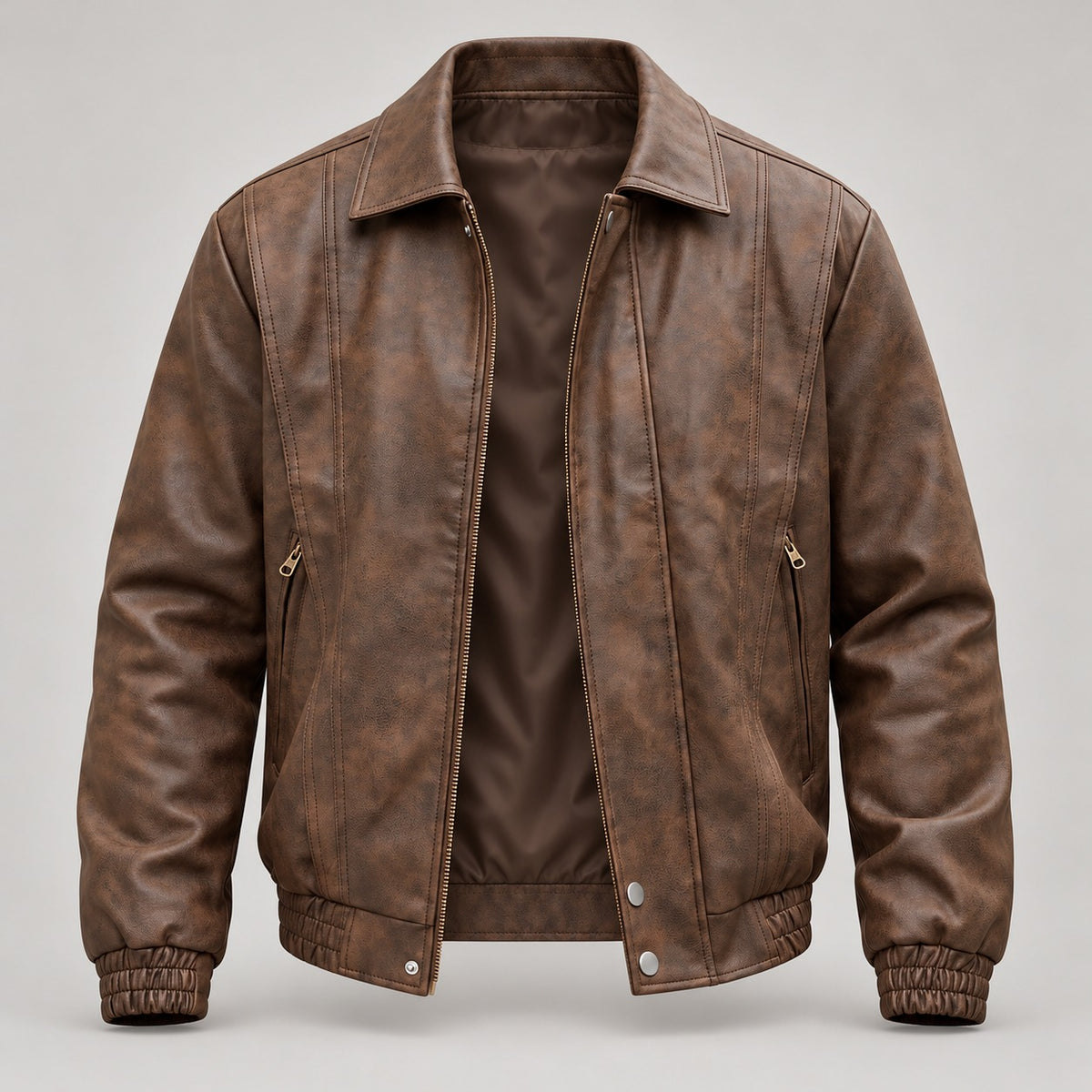 Vintage Leather-Look Bomber Jacket – Men – studio