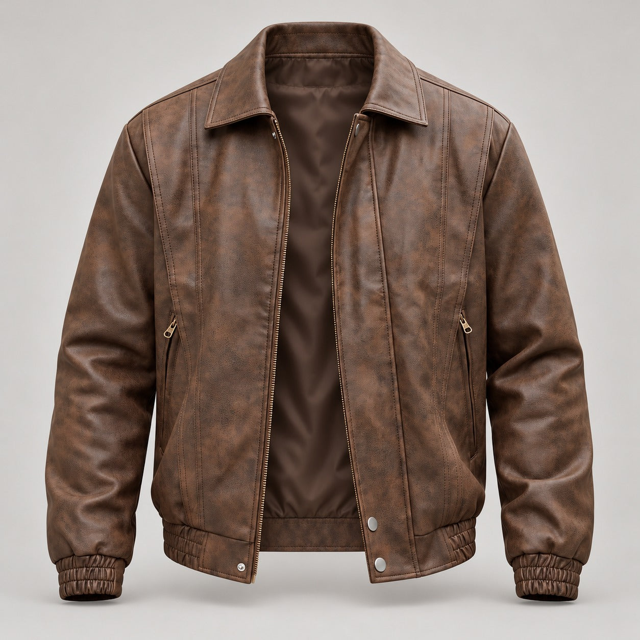 Vintage Leather-Look Bomber Jacket – Men – studio