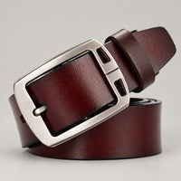 Wide Leather Belt, Brushed Buckle – Men – Brown · Cut-Out Buckle – front