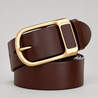 Wide Leather-Look Jeans Belt – Men – Brown · Brass Buckle – front