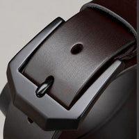 Wide Leather-Look Jeans Belt – Men – Black · Large Black Buckle – front