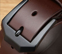 Wide Leather-Look Jeans Belt – Men – Brown · Large Black Buckle – front