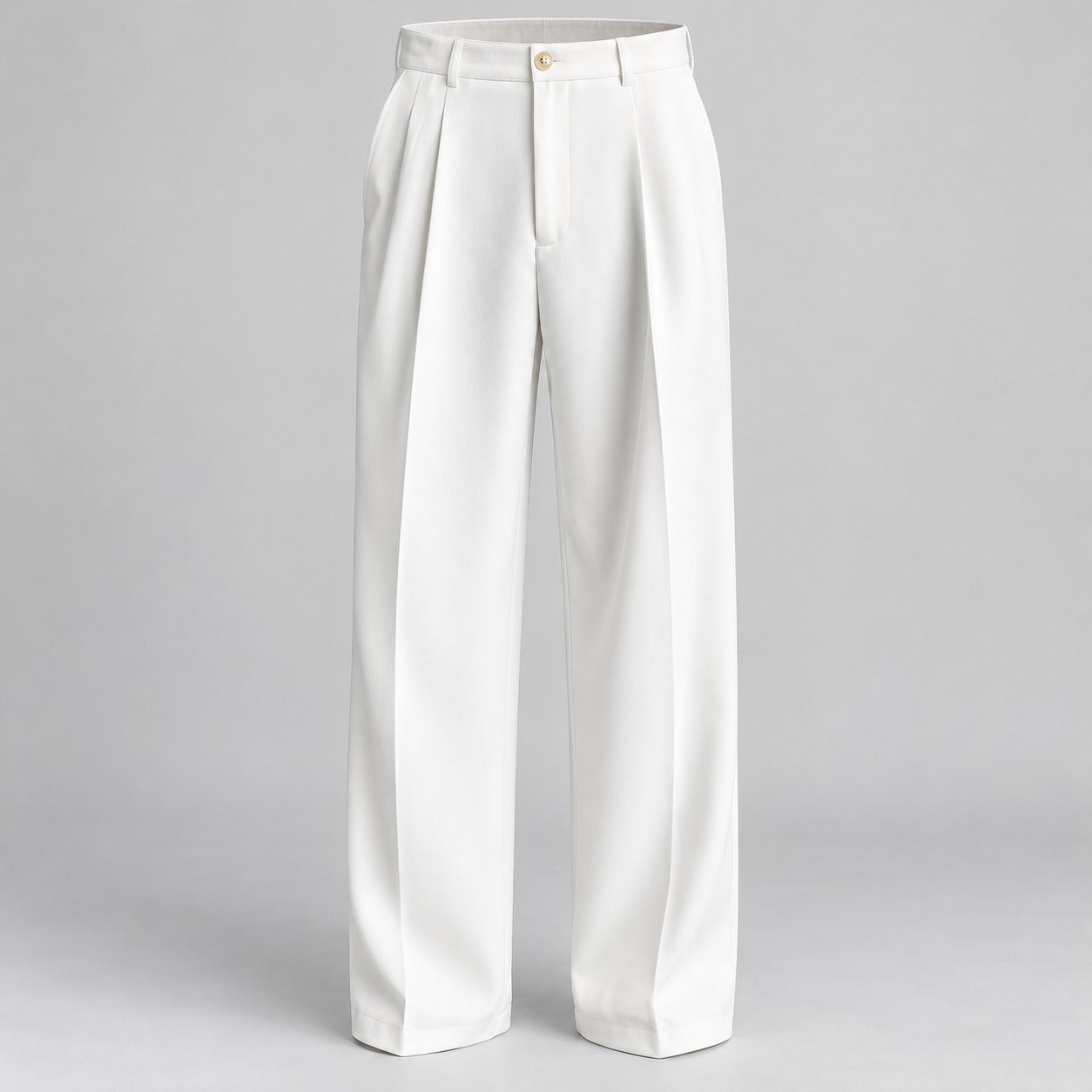 Wide-Leg Pleated Trousers, Fluid Drape – Men – White – worn