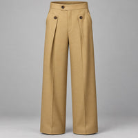 Wide-Leg Pleated Trousers, Button Flap Front – Men – Tan – worn
