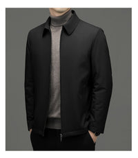 Duck Down Zip Jacket, Point Collar – Men – Black – worn, three-quarter