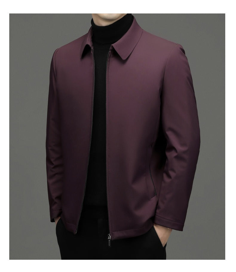 Duck Down Zip Jacket, Point Collar – Men – Burgundy – worn, side