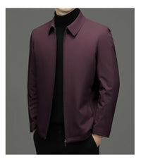 Duck Down Zip Jacket, Point Collar – Men – Burgundy – worn, side