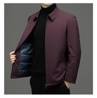 Duck Down Zip Jacket, Point Collar – Men – Burgundy – down lining