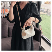 Pleated Faux-Leather Shoulder Bag – Women – Cream – worn, crossbody