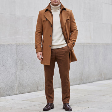 Wool-Blend Double-Collar Coat – Men – Camel – worn