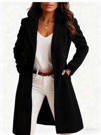 30–35% Wool Long Double-Breasted Coat – Women – Black – worn