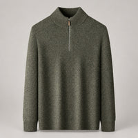 90% Wool Quarter-Zip Sweater, Cashmere and Silk – Men – Olive – front