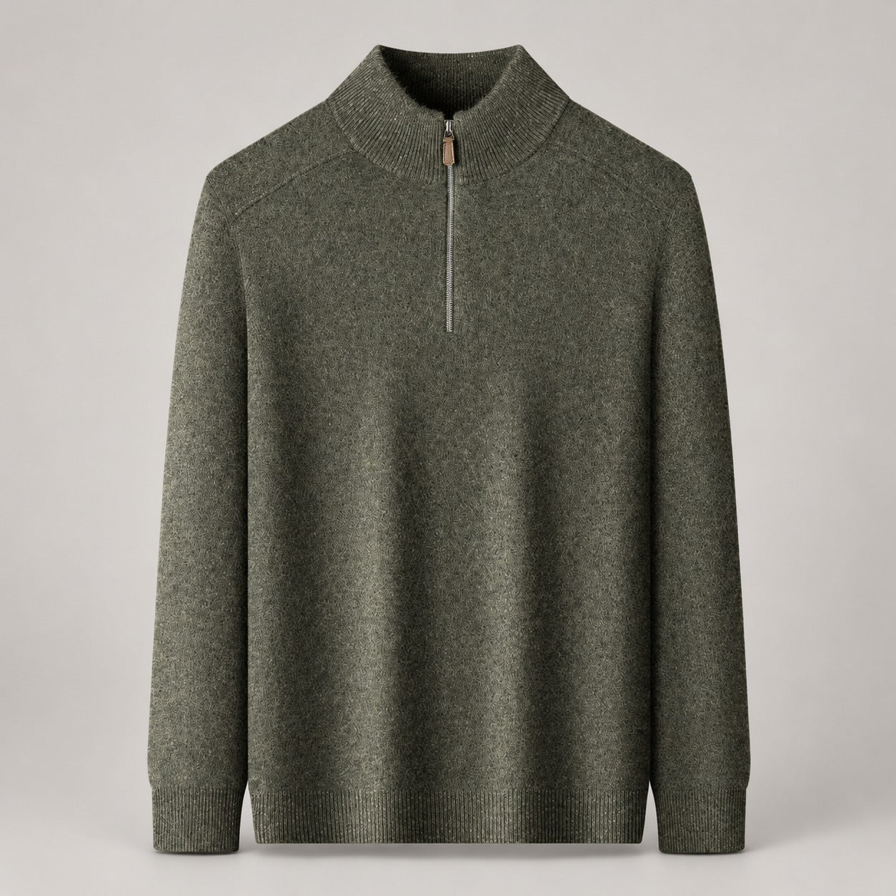 90% Wool Quarter-Zip Sweater, Cashmere and Silk – Men – Olive – front