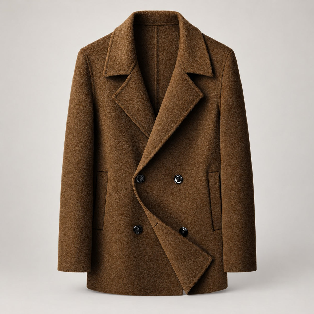 70% Wool Double-Faced Double-Breasted Coat – Men – Brown – front