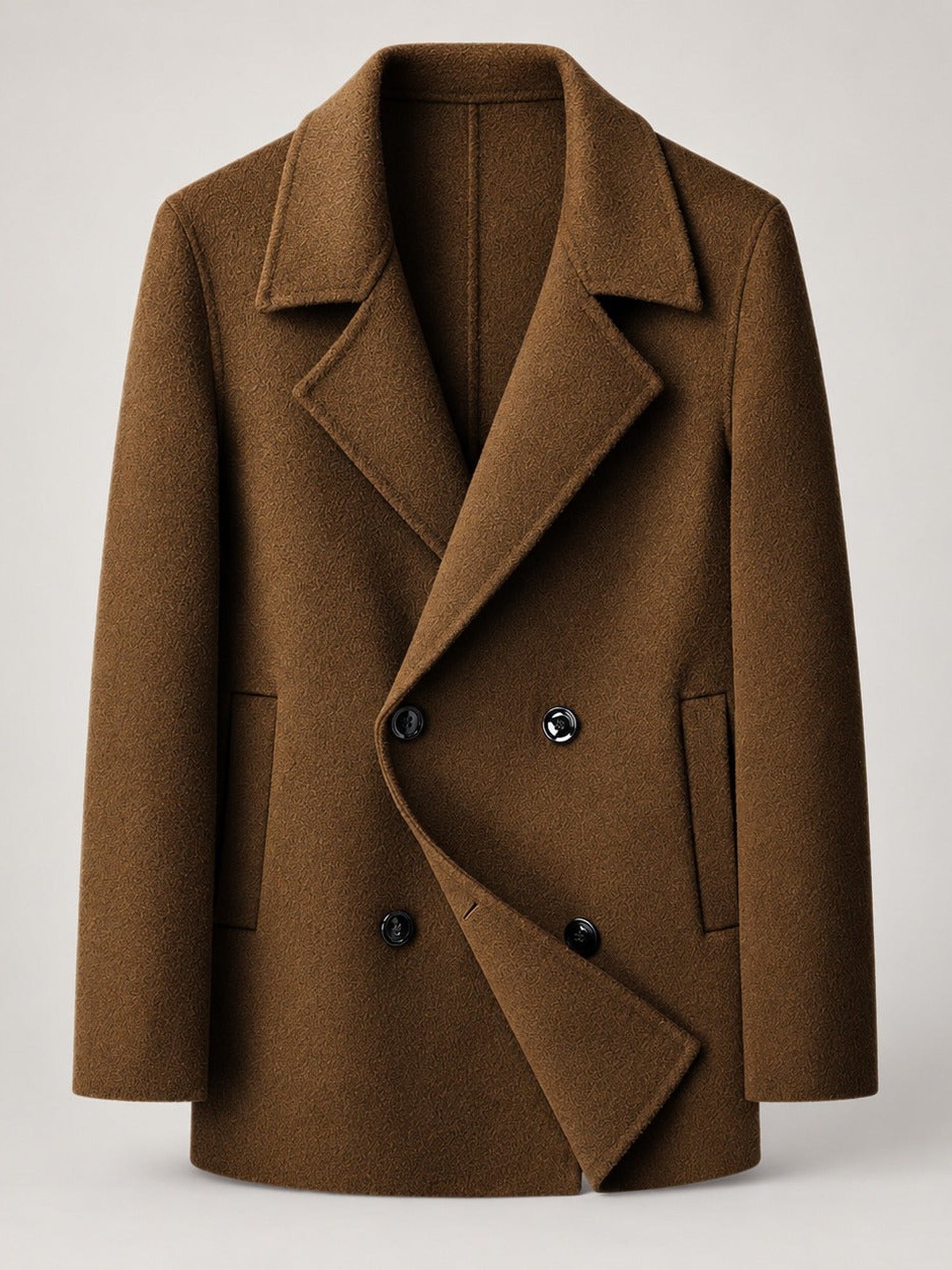 70% Wool Double-Faced Double-Breasted Coat – Men – Brown – front