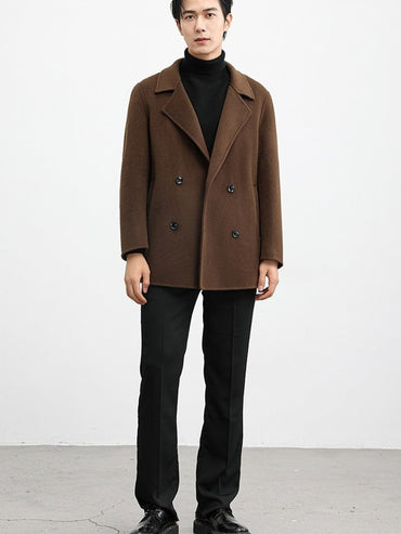 70% Wool Double-Faced Double-Breasted Coat – Men – Brown – worn, full length
