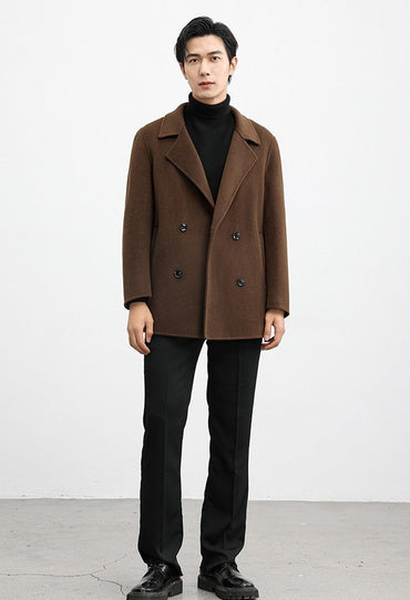 70% Wool Double-Faced Double-Breasted Coat – Men – Brown – worn, full length